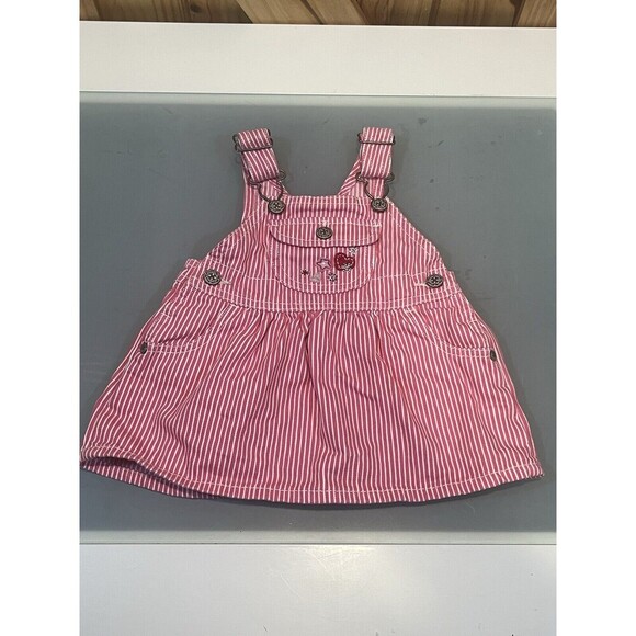 Oshkosh B’Gosh Pink Gingham Check Overalls Jumper Cotton Dress Girls Sz 6 Months - Picture 2 of 10